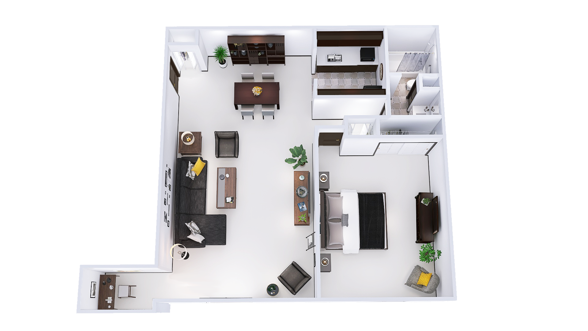 Floor plan for 1 bed, 1 bath, 781 sqft